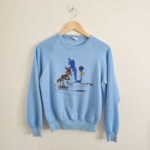 Vintage Blue Road Runner & Wylie Coyote Graphic Sweatshirt